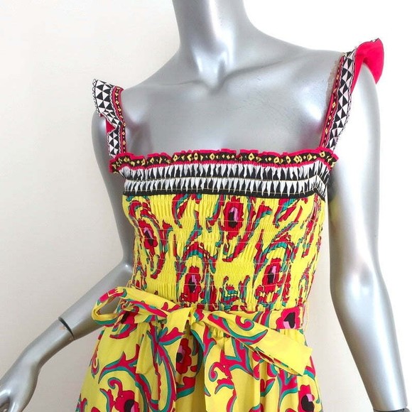 La DoubleJ Smock Dress Yellow Cartwheel Giallo Print Cotton Size Extra Small - Picture 4 of 9